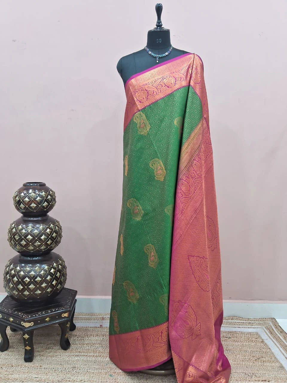 Leaf Green Kanchi Soft Silk Saree