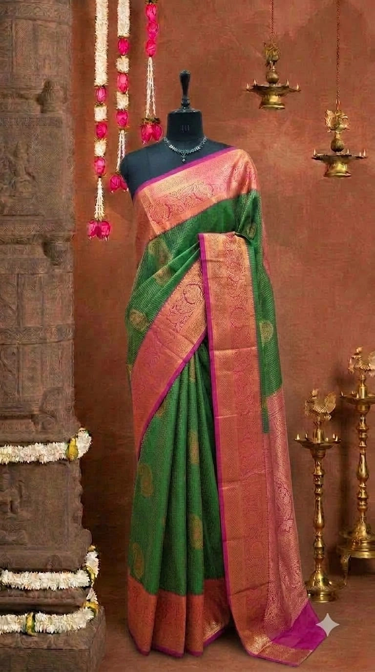 Leaf Green Kanchi Soft Silk Saree