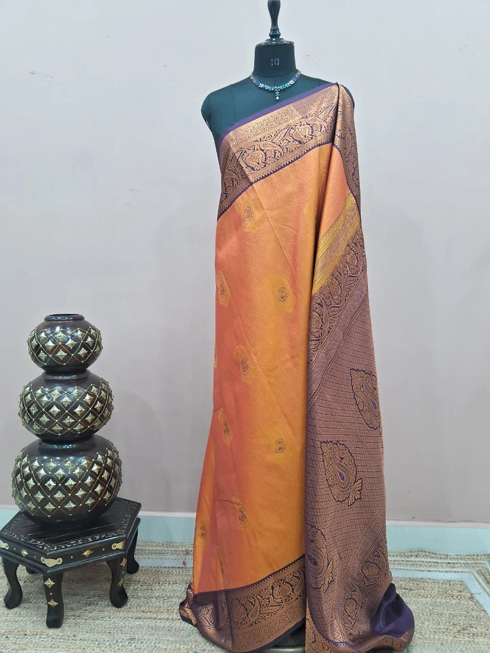 Tangerine Orange Kanchi Soft Silk Saree 