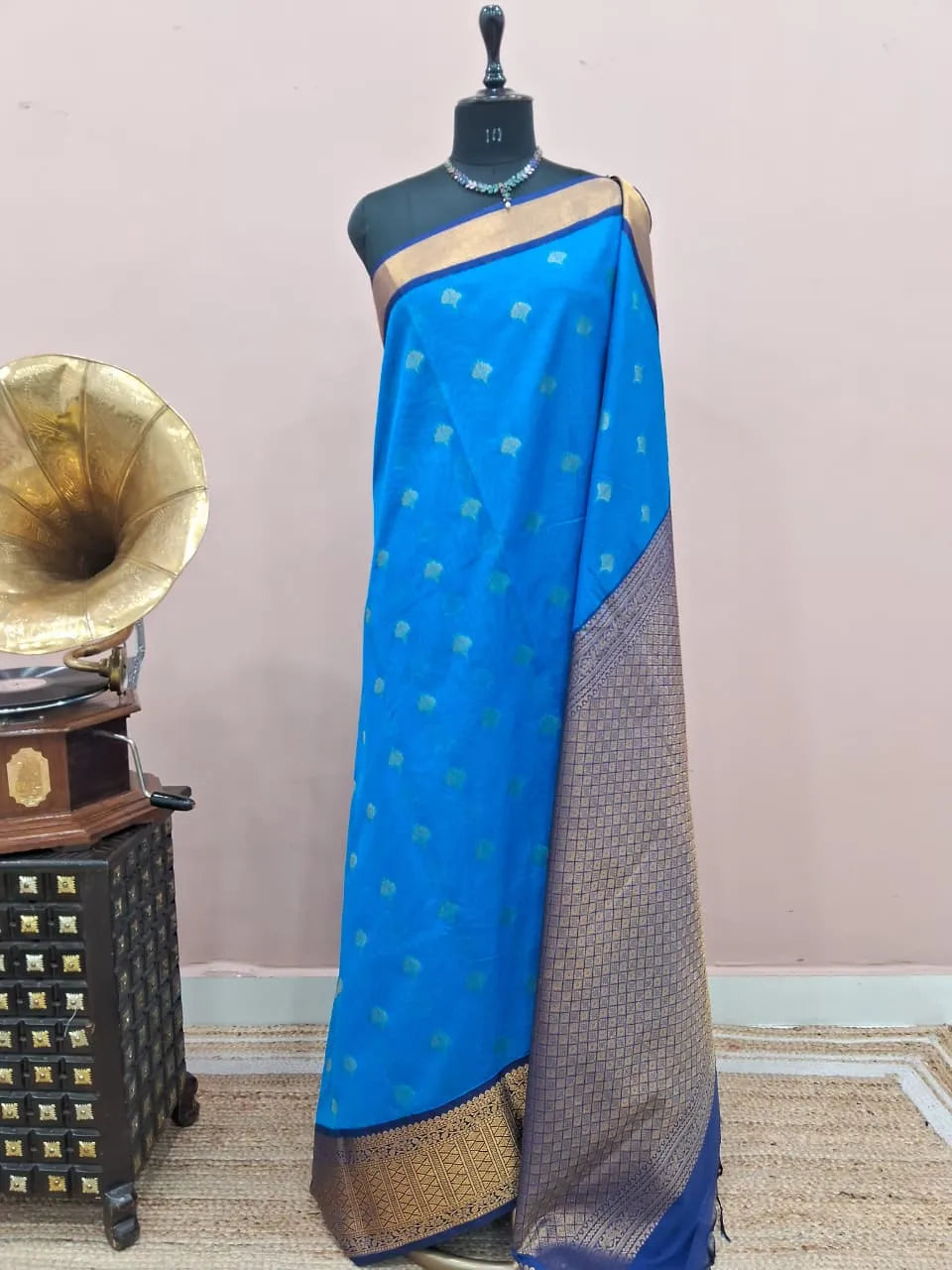 Caribbean Blue Kanchi Soft Silk Saree