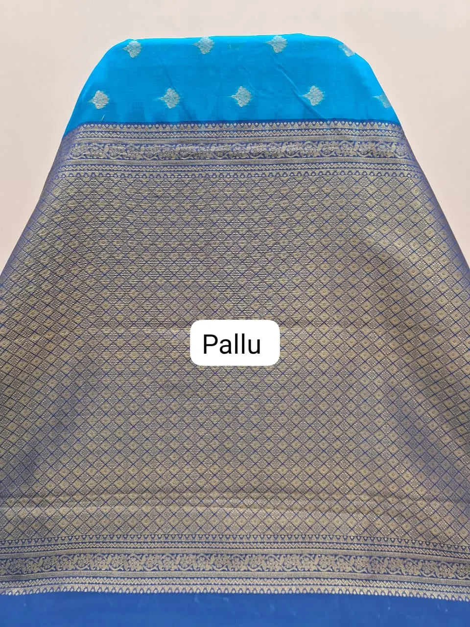 Caribbean Blue Kanchi Soft Silk Saree pallu