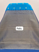 Caribbean Blue Kanchi Soft Silk Saree pallu