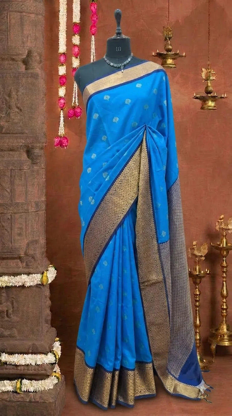 Caribbean Blue Kanchi Soft Silk Saree