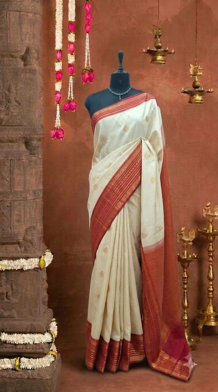 Off-White Kanchi Soft Silk Saree 