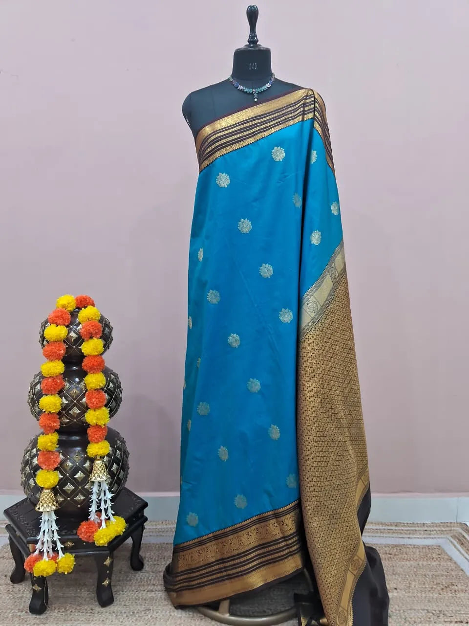 Deep Sky Blue Kanchi Soft Silk Saree 
