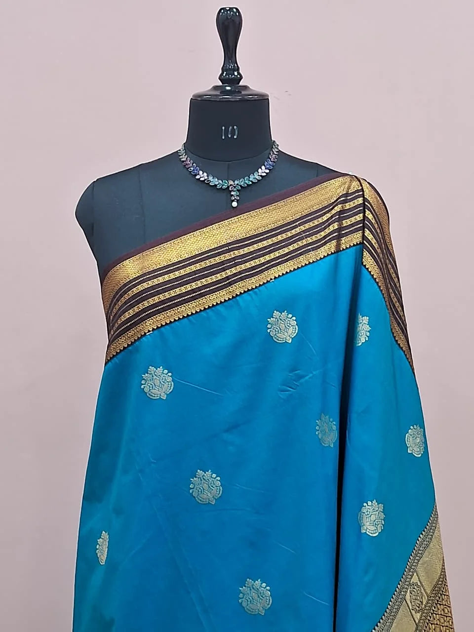 Deep Sky Blue Kanchi Soft Silk Saree 1