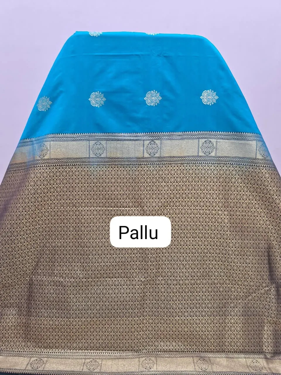 Deep Sky Blue Kanchi Soft Silk Saree pallu