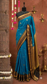 Deep Sky Blue Kanchi Soft Silk Saree 