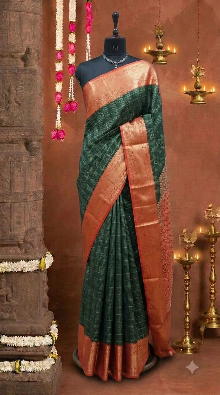 Dark Green Kanchi Soft Silk Saree 