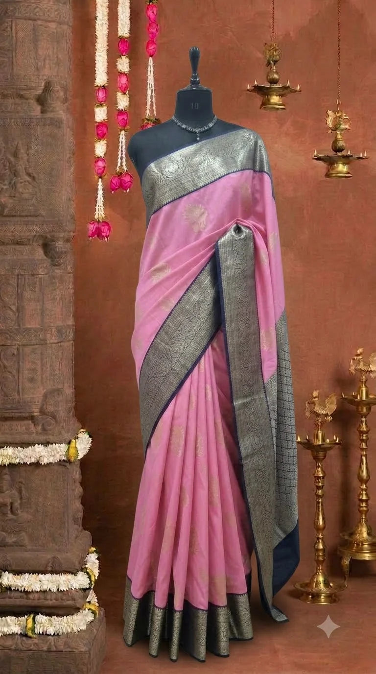 Baby Pink Kanchi Soft Silk Saree 