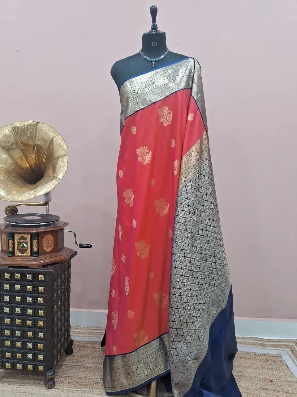 Carrot Peach Kanchi Soft Silk Saree 