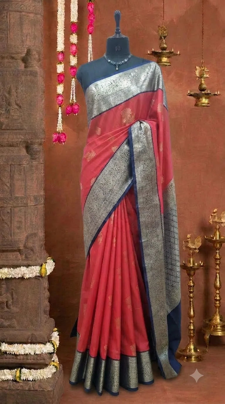 Carrot Peach Kanchi Soft Silk Saree 