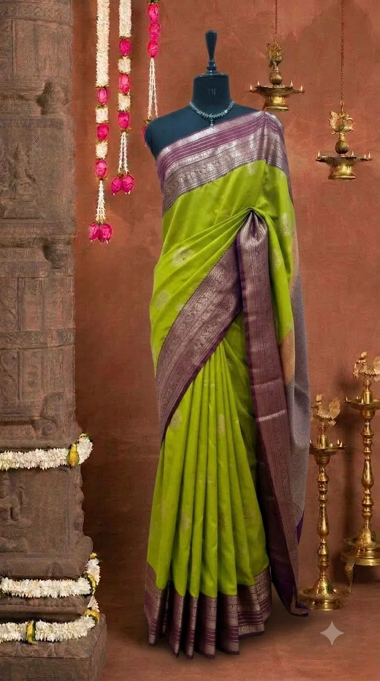 Parrot Green Kanchi Soft Silk Saree 