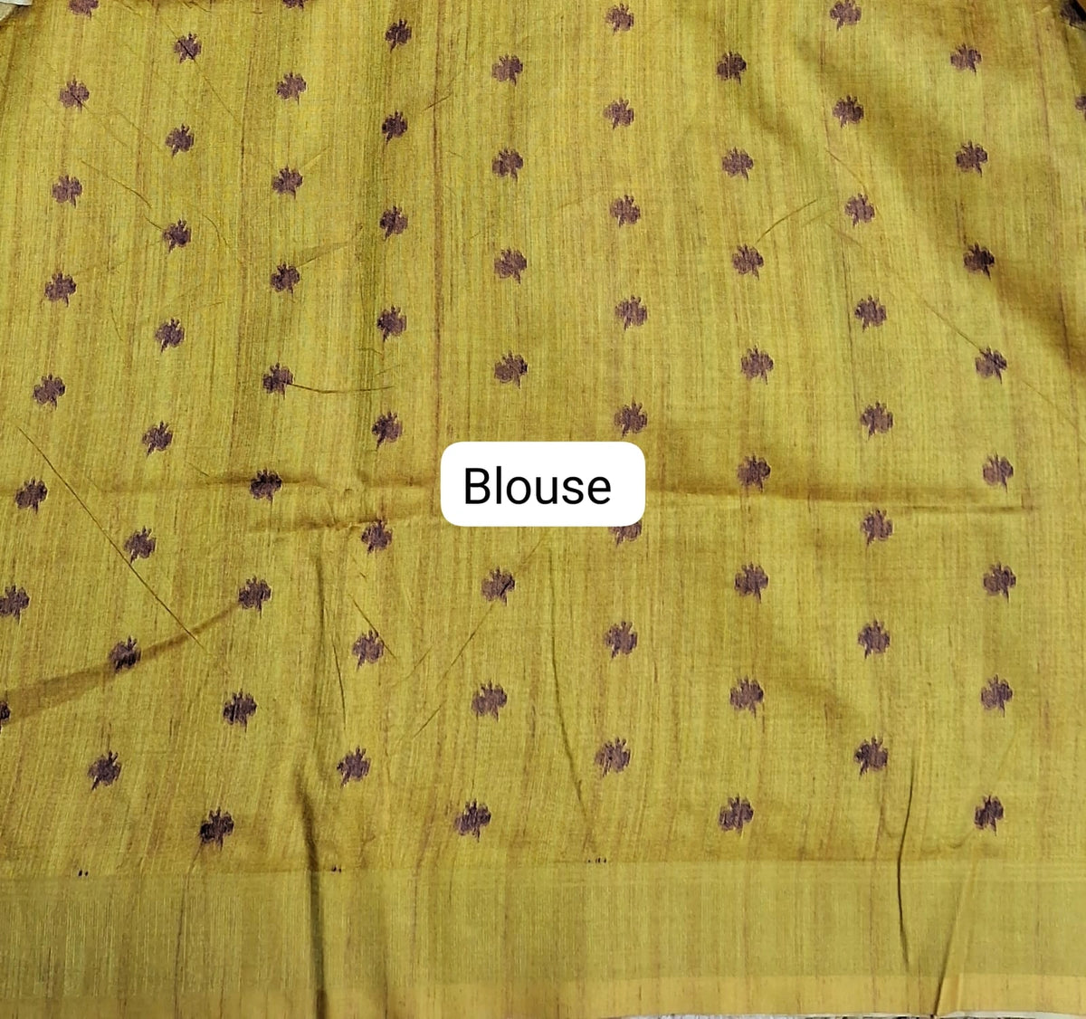 Grey Tussar Saree with ajrakh print with yellow zari border Blouse