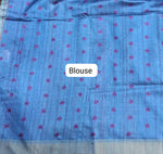 Grey Tussar Saree with ajrakh print with blue zari border blouse