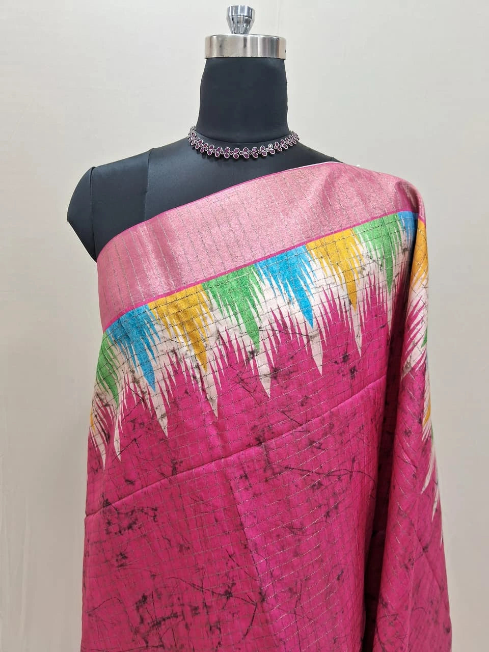 Dark Pink Tussar Saree 