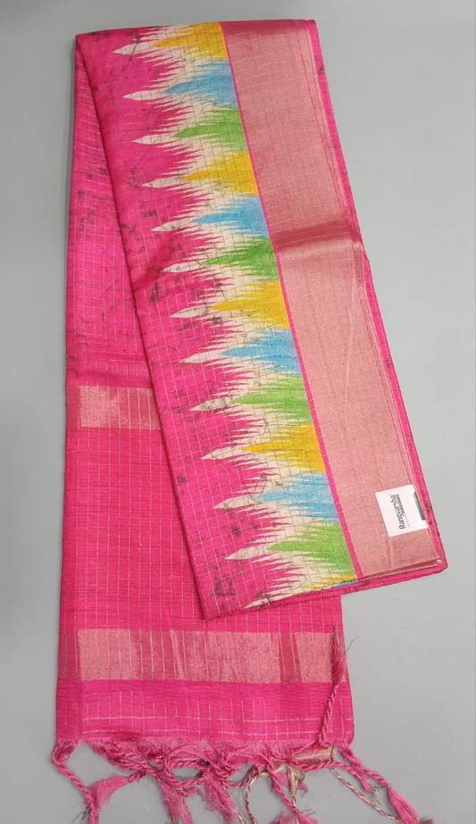 Dark Pink Tussar Saree 