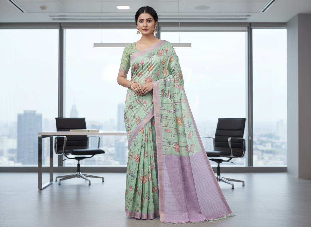 Pista Green Tussar Saree 