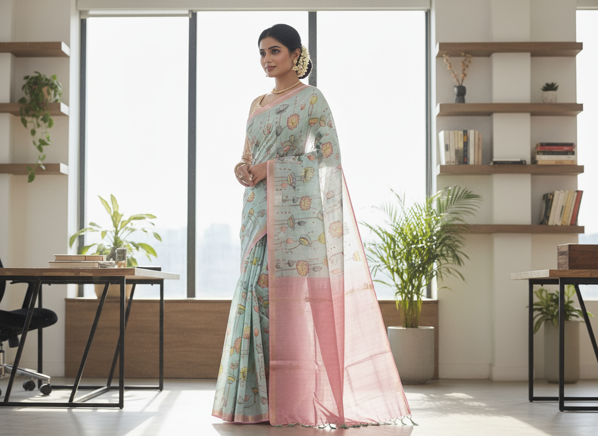Light Sky Blue Tussar Saree 