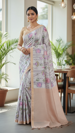 Shop Baby Blue Tussar Saree Online 