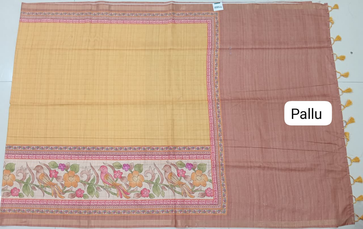 Yellow Tussar Silk Saree pallu