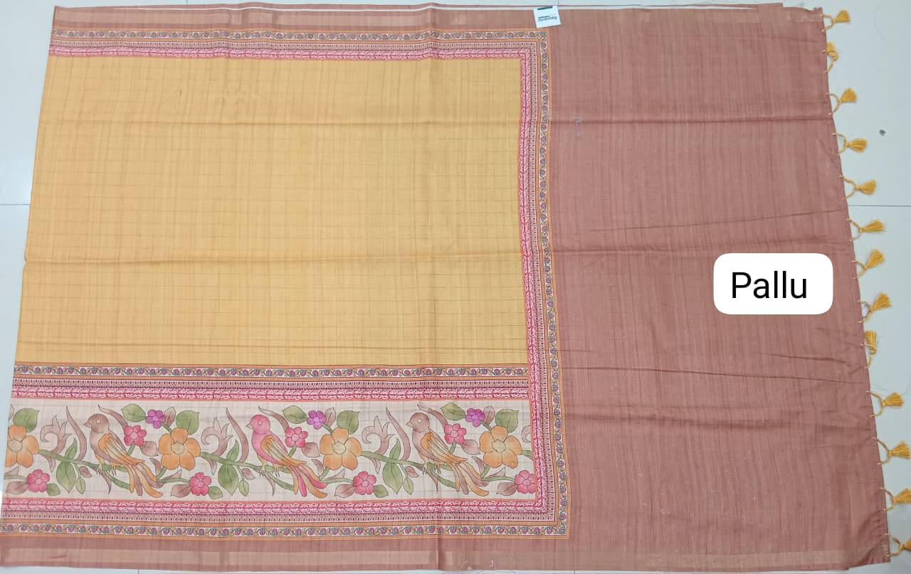 Yellow Tussar Saree pallu