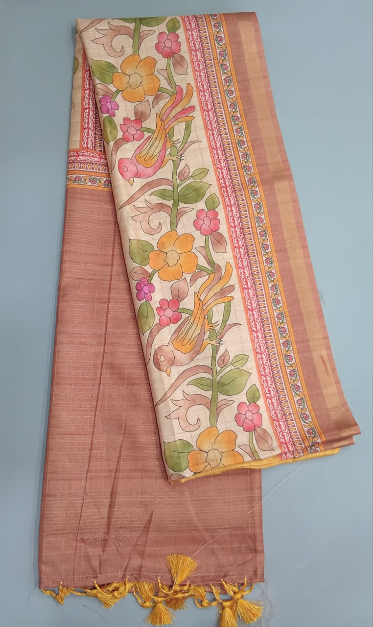 Yellow Tussar Silk Saree