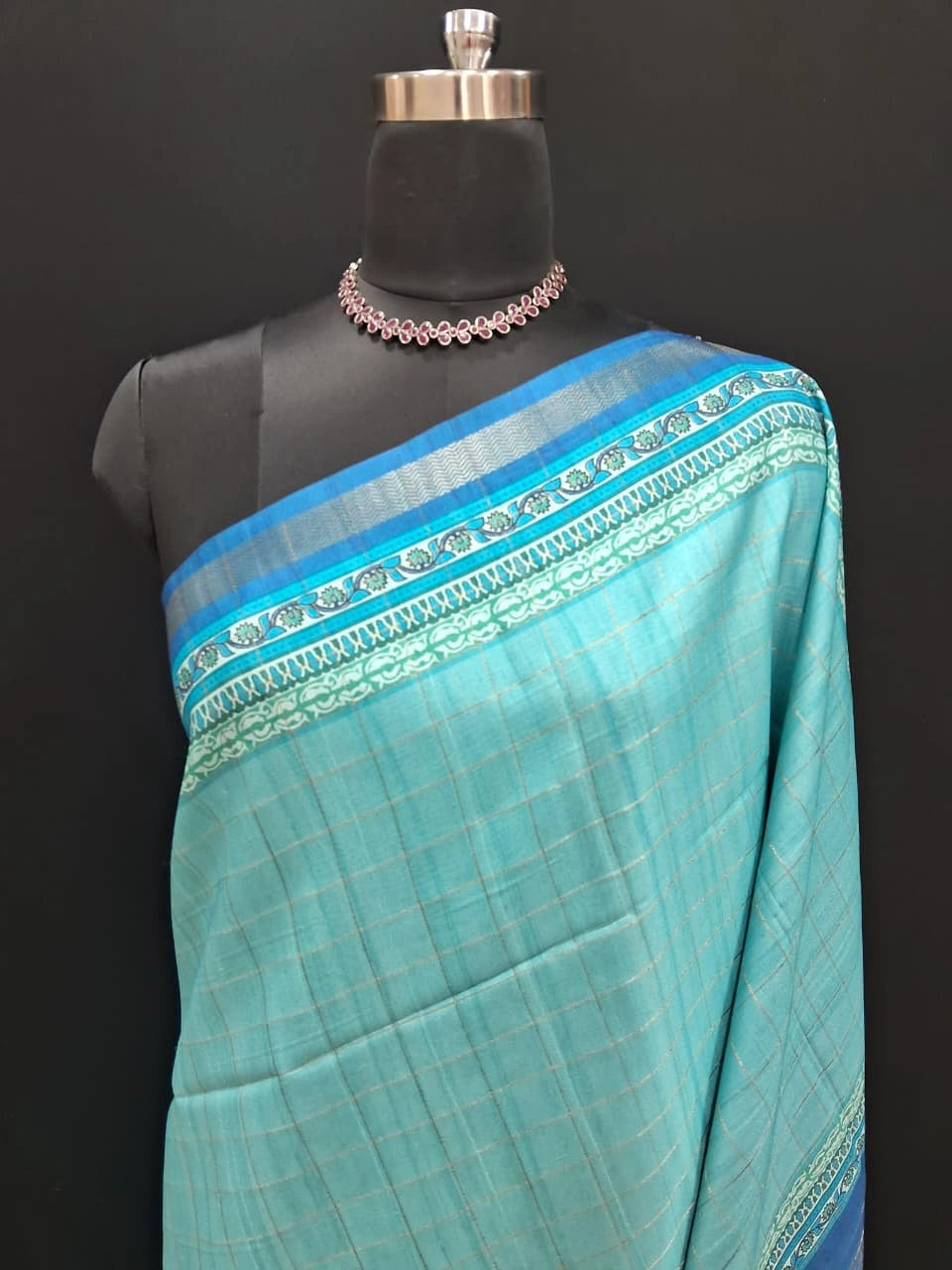 Aqua Blue Tussar Saree 1