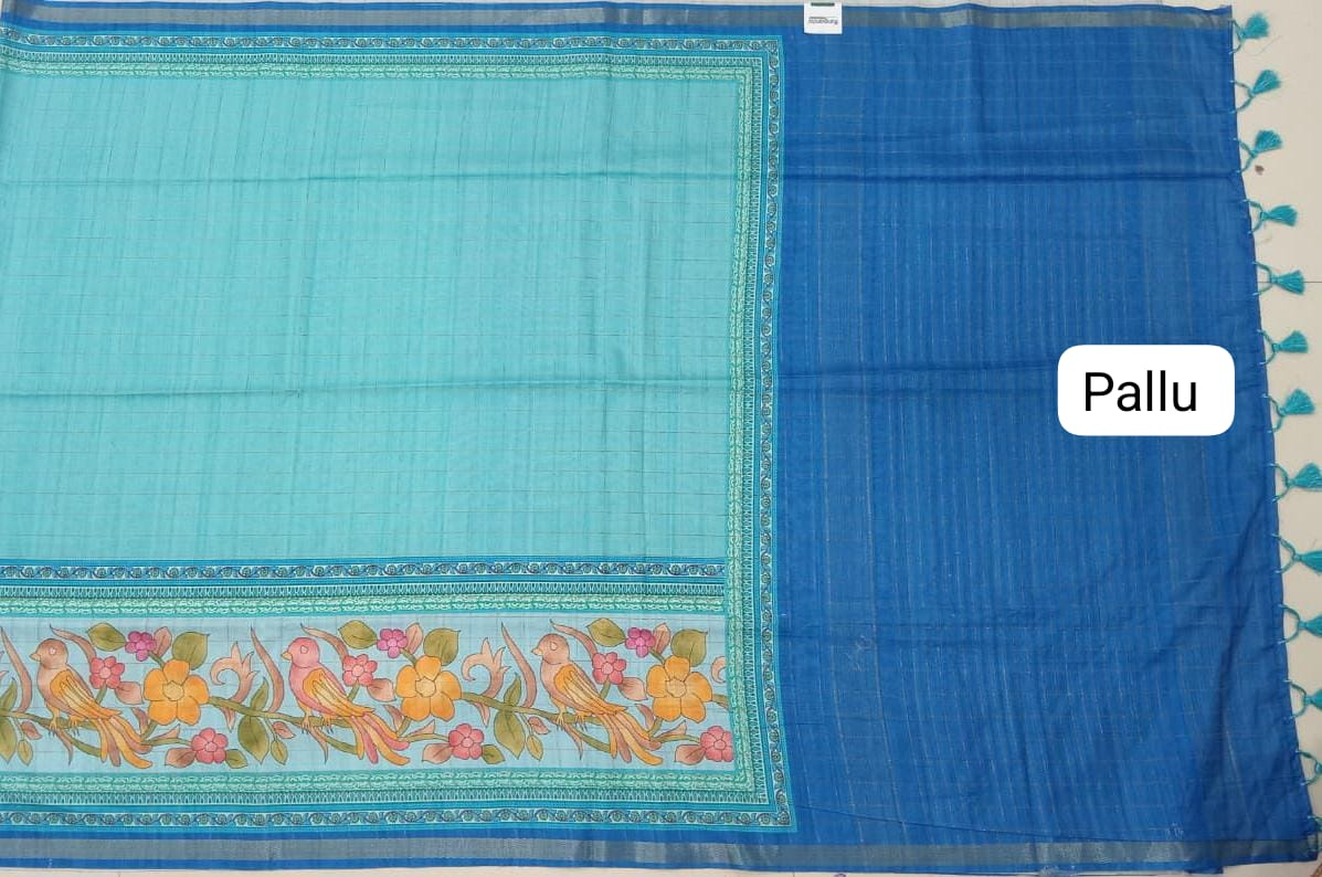 Aqua Blue Tussar Saree Pallu