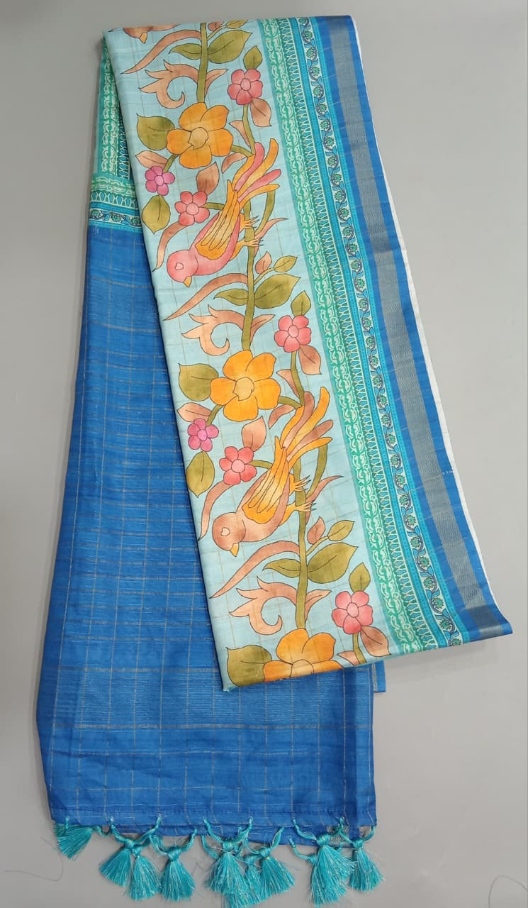 Aqua Blue Tussar Saree