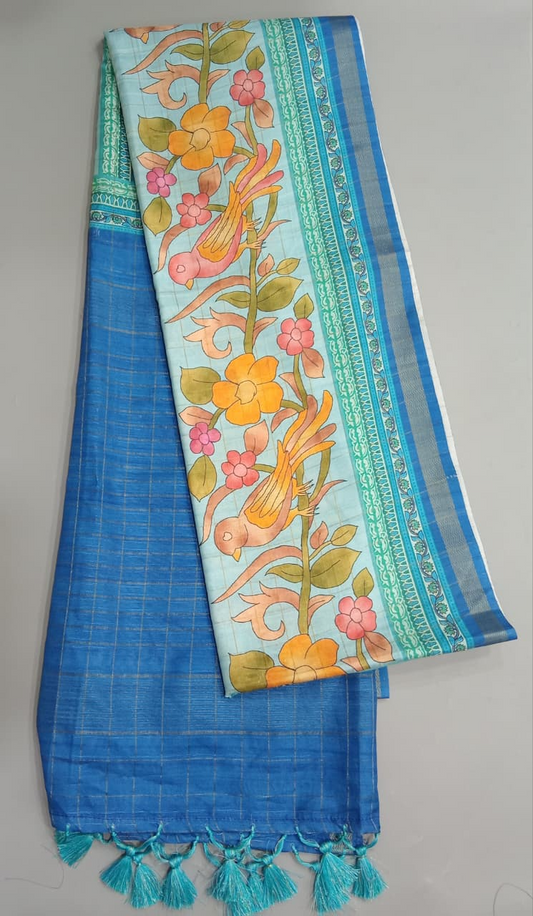 Aqua Blue Tussar Saree