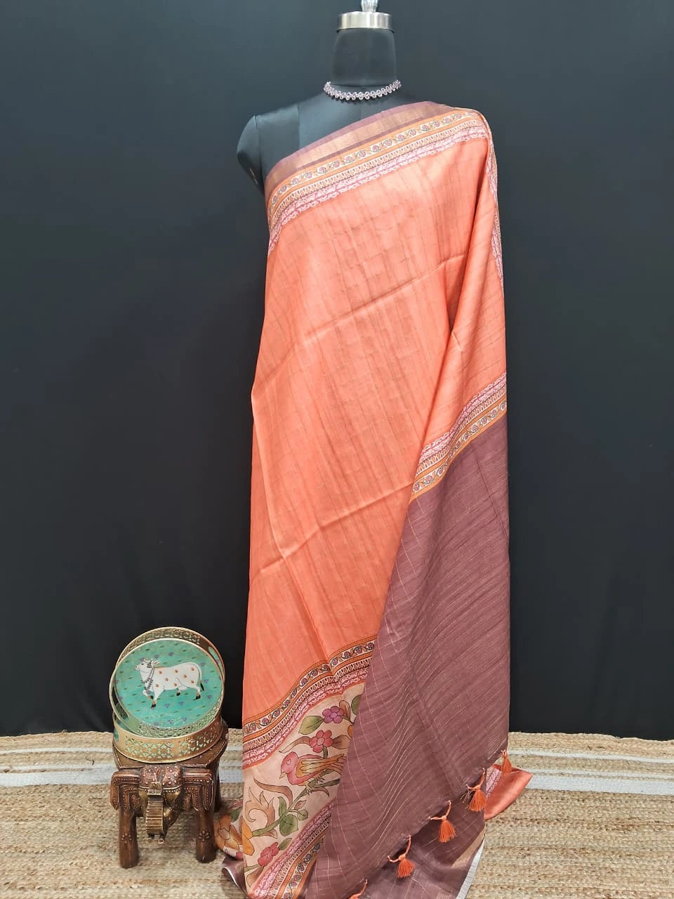 Peach Semi Tussar Saree