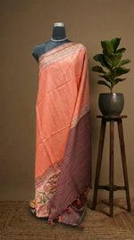 Peach Semi Tussar Saree with Multicolour Kalamkari Design