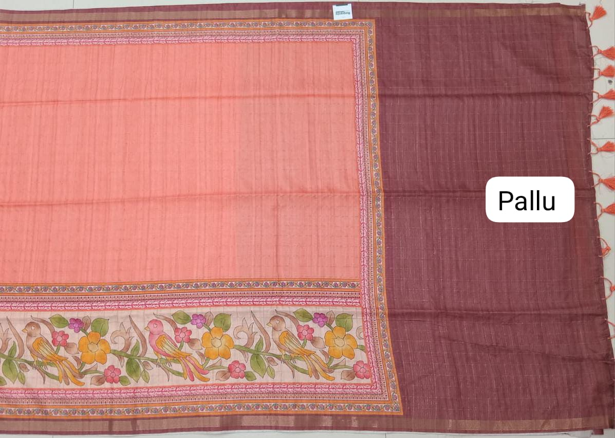 Peach Tussar Saree Pallu
