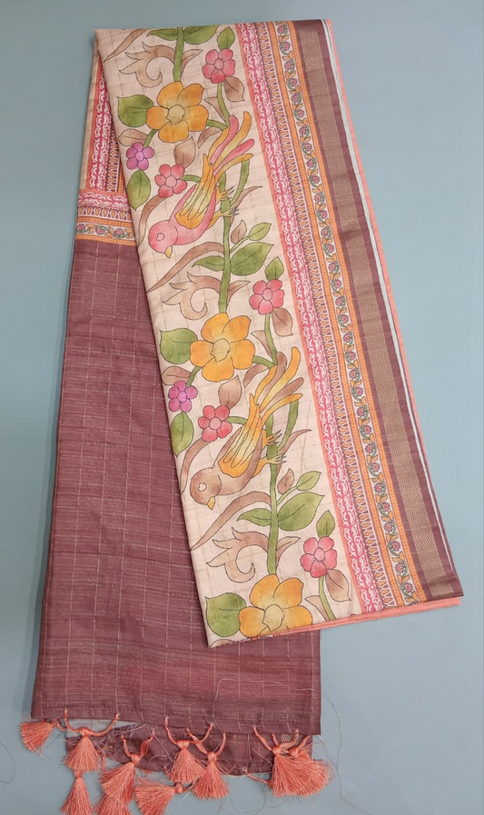 Peach Tussar Saree