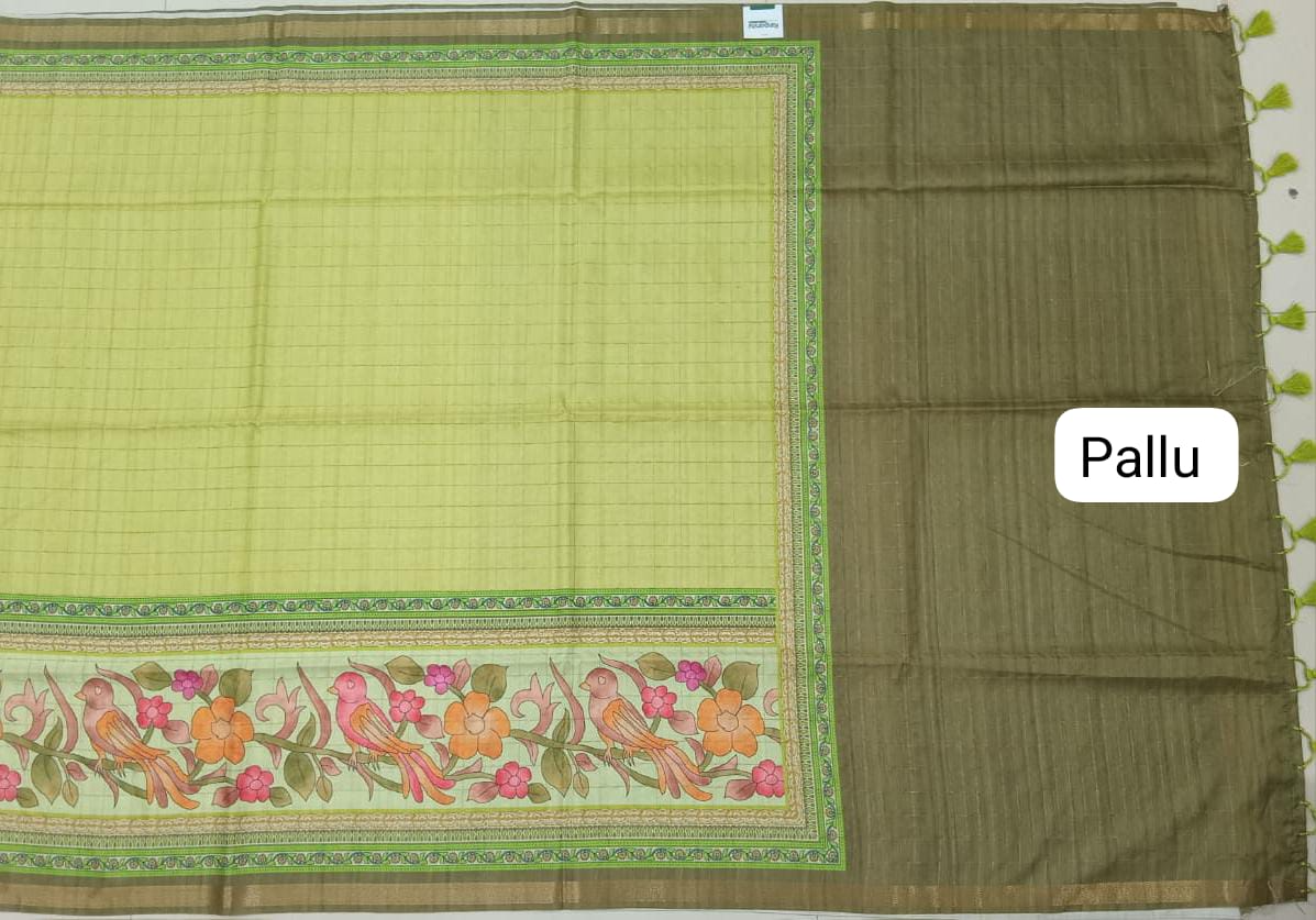 Green Tussar Saree Pallu