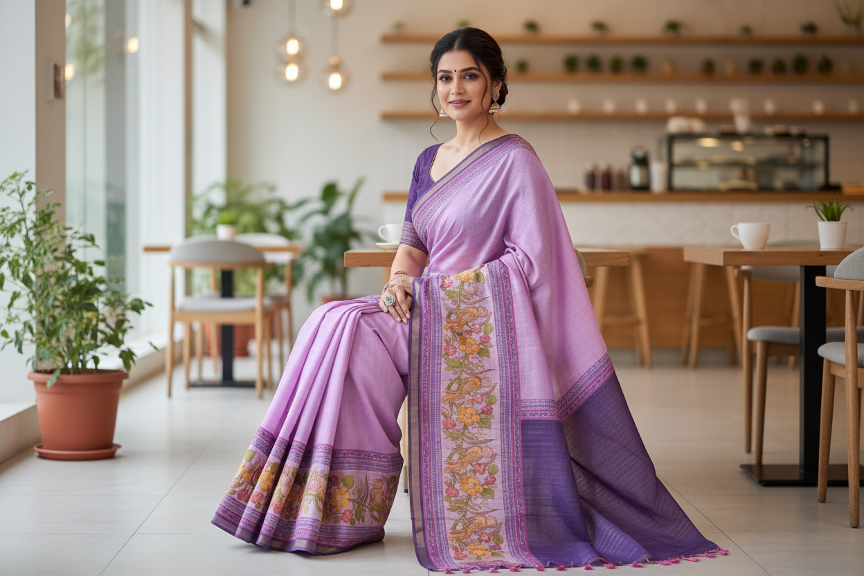 Lavender Tussar Saree 
