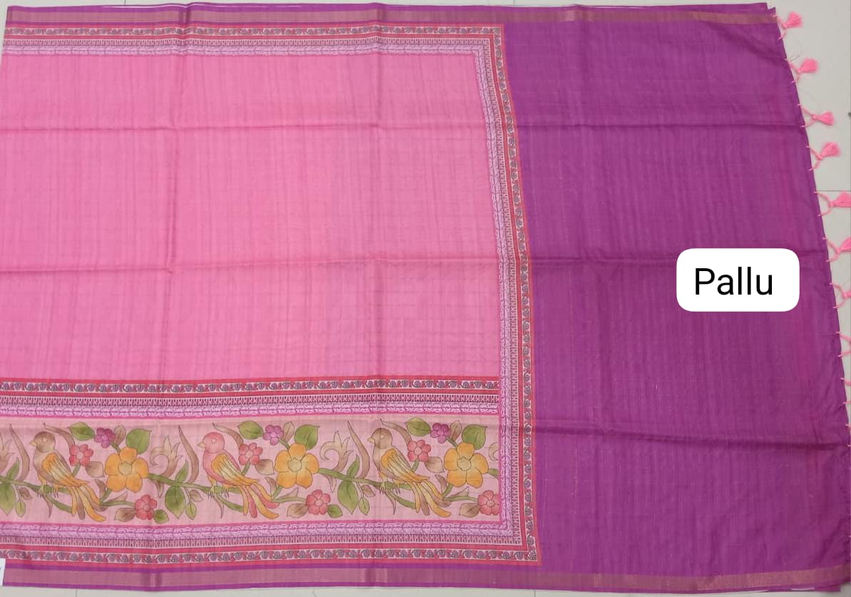 Rose Pink Tussar Saree Pallu