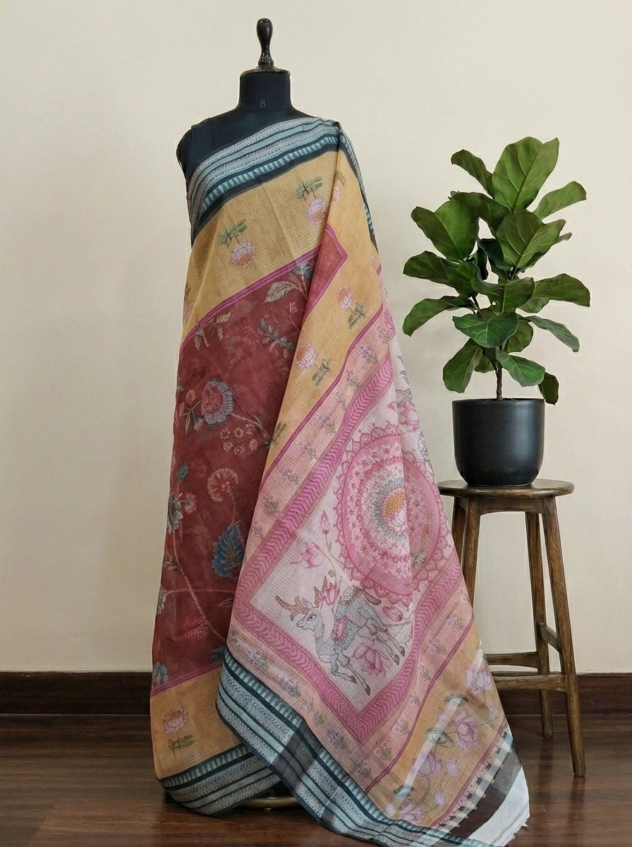 Brick red Cotton Kota saree 