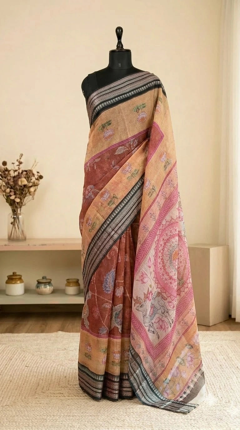 Brick red Cotton Kota saree 