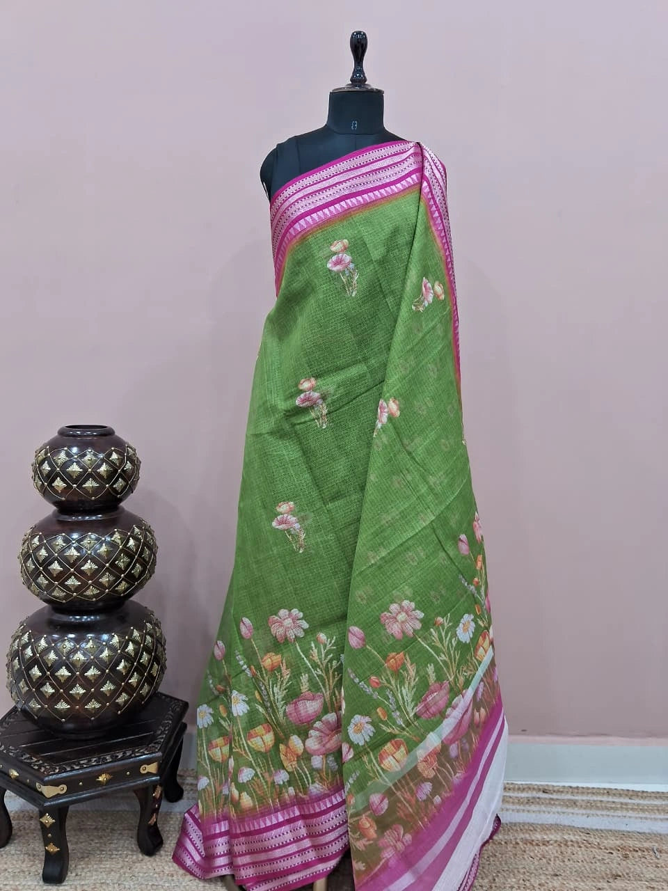 Parrot green Cotton Kota saree 