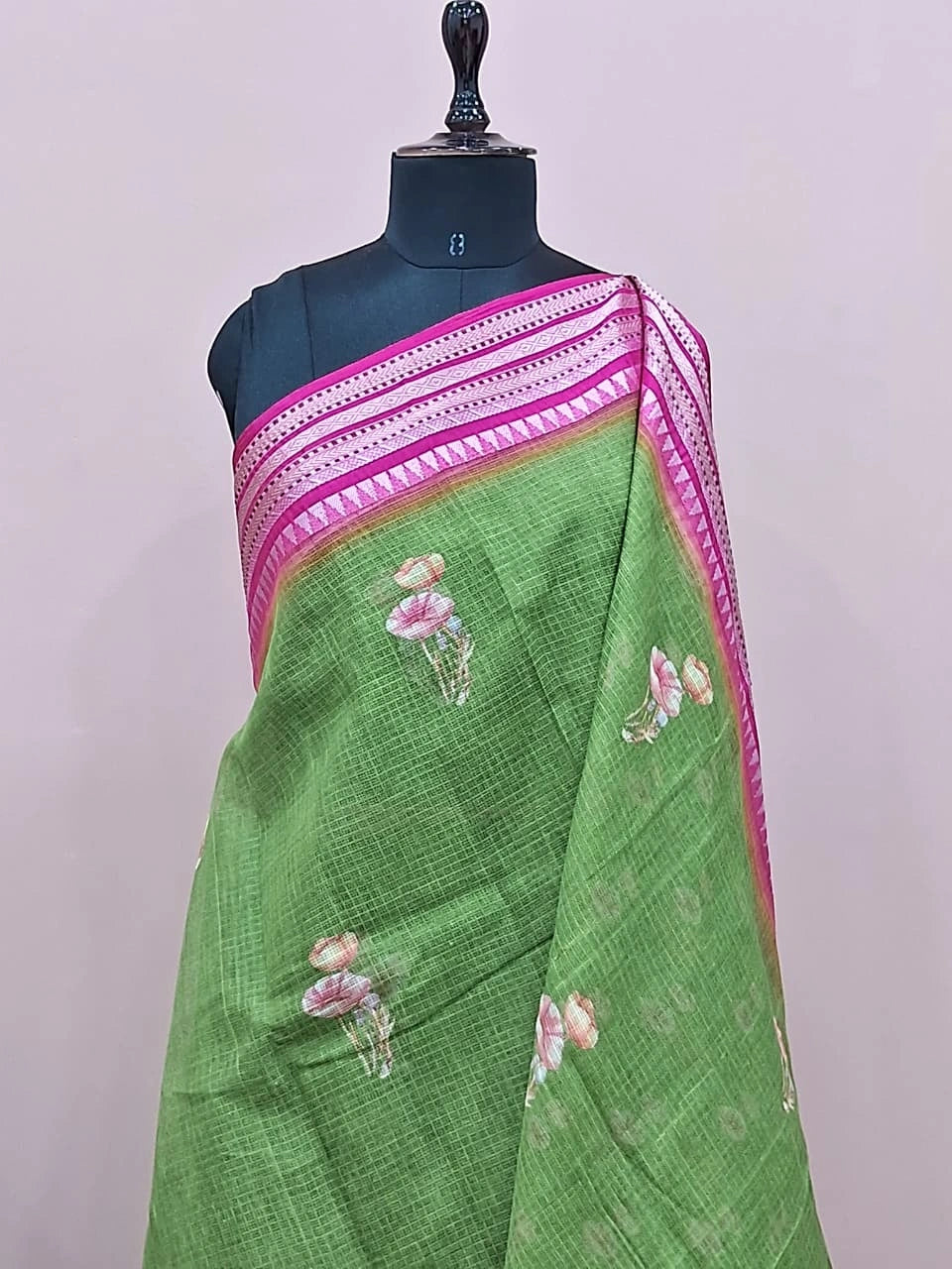 Parrot green Cotton Kota saree 1