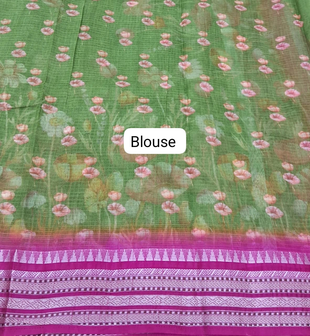 Parrot green Cotton Kota saree blouse
