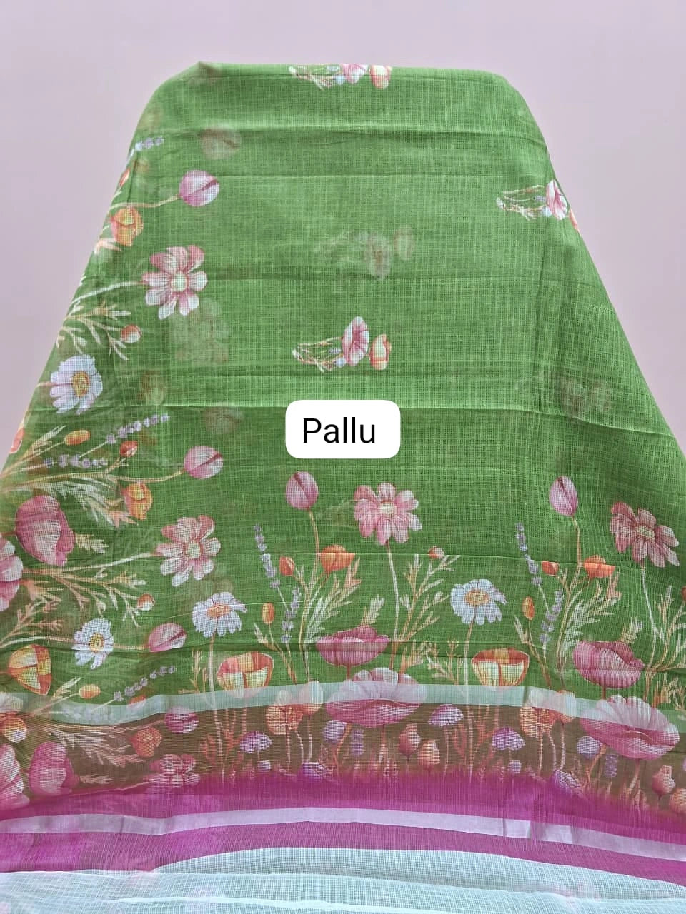 Parrot green Cotton Kota saree pallu