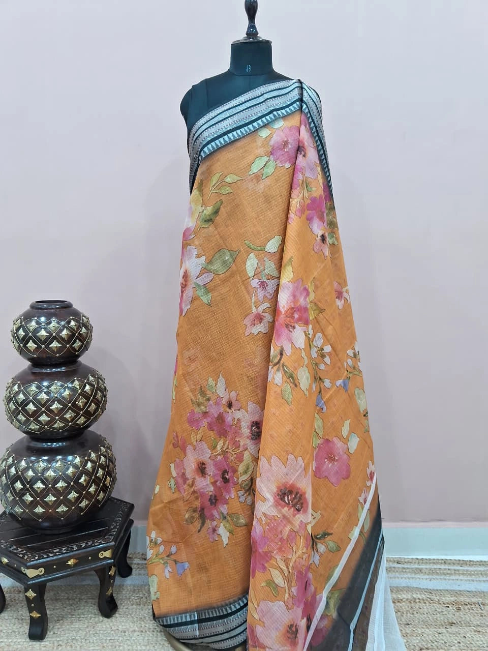 Light orange Cotton Kota saree 