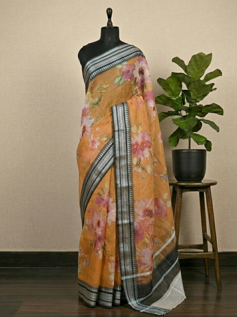 Light orange Cotton Kota saree 