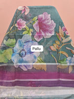 Elegant teal blue Cotton Kota saree pallu