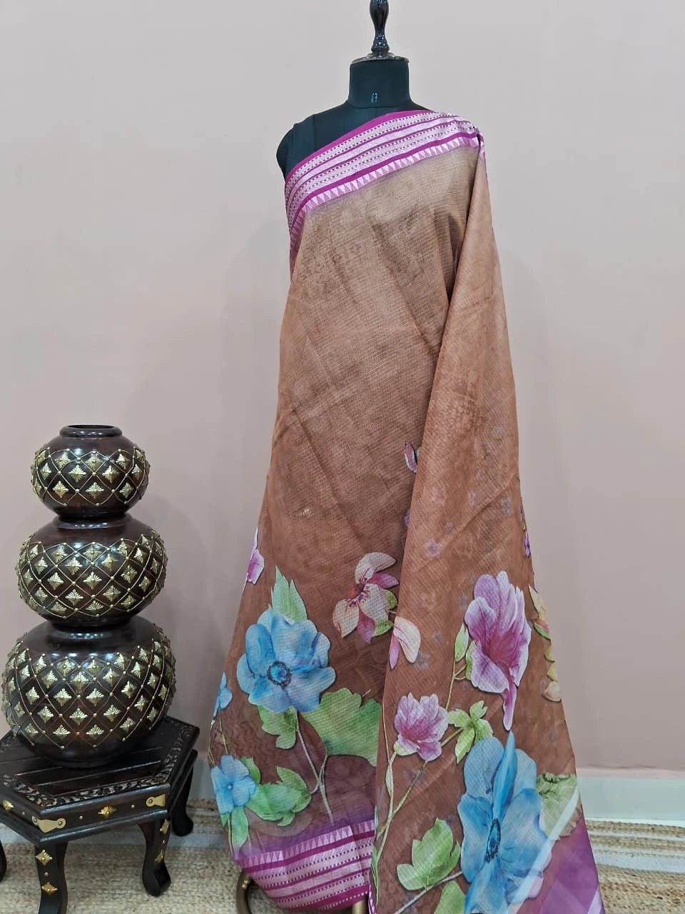 Brown Cotton Kota saree 