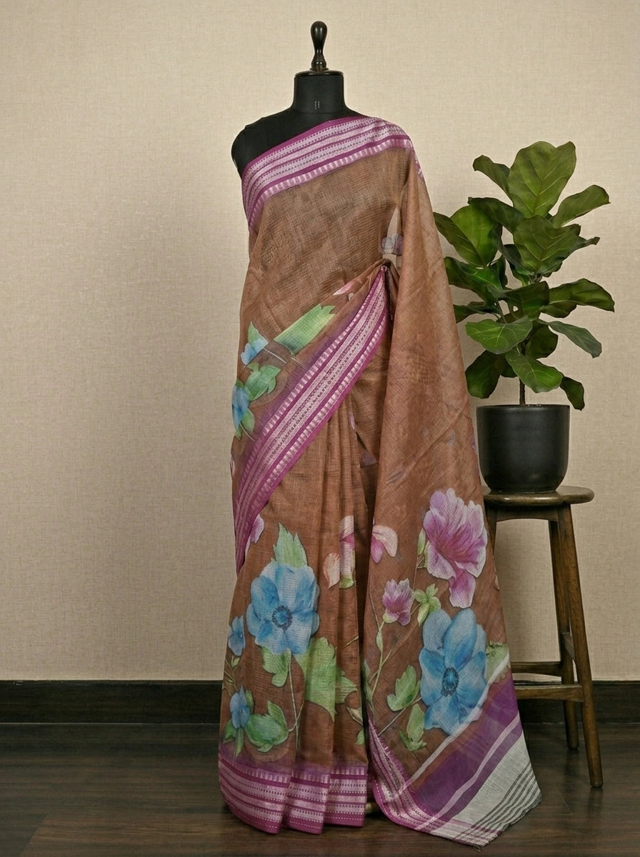 Brown Cotton Kota saree 