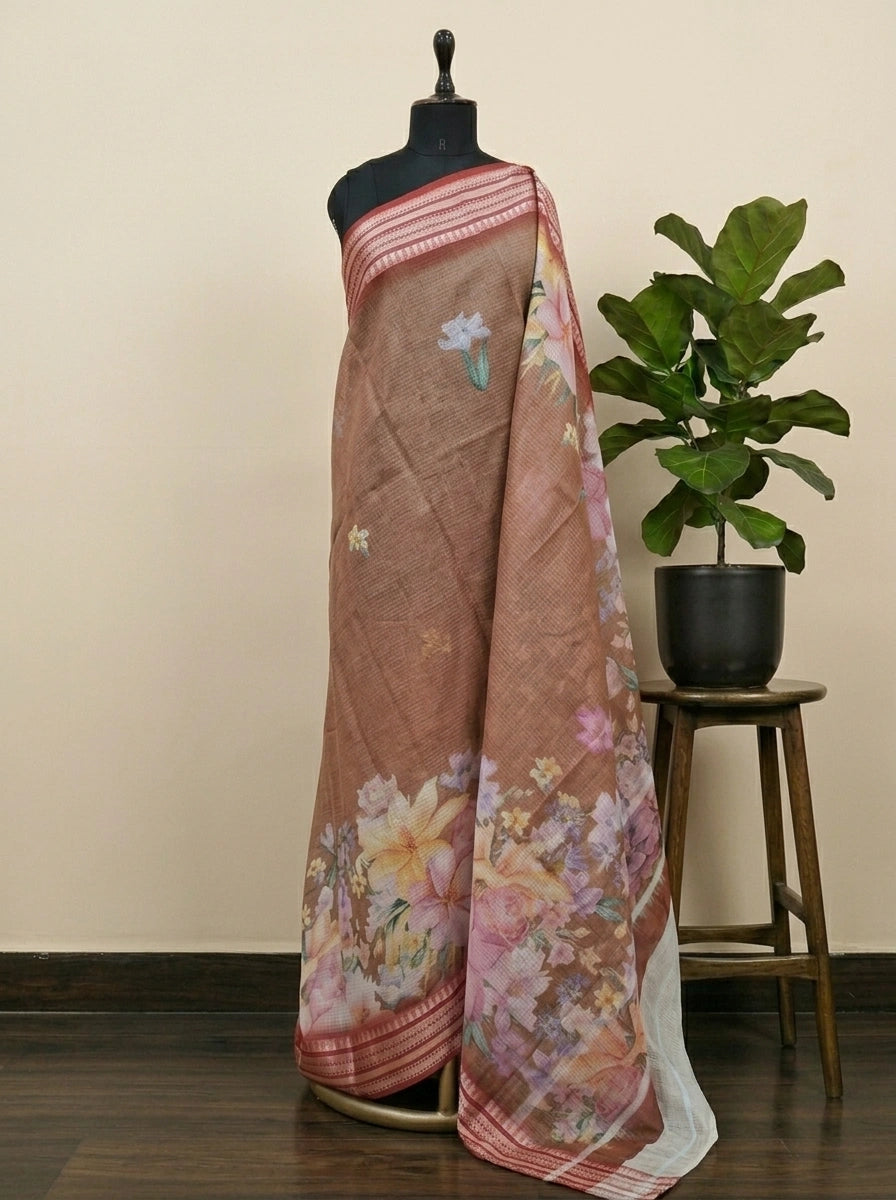 Sand Brown Cotton Kota Saree 